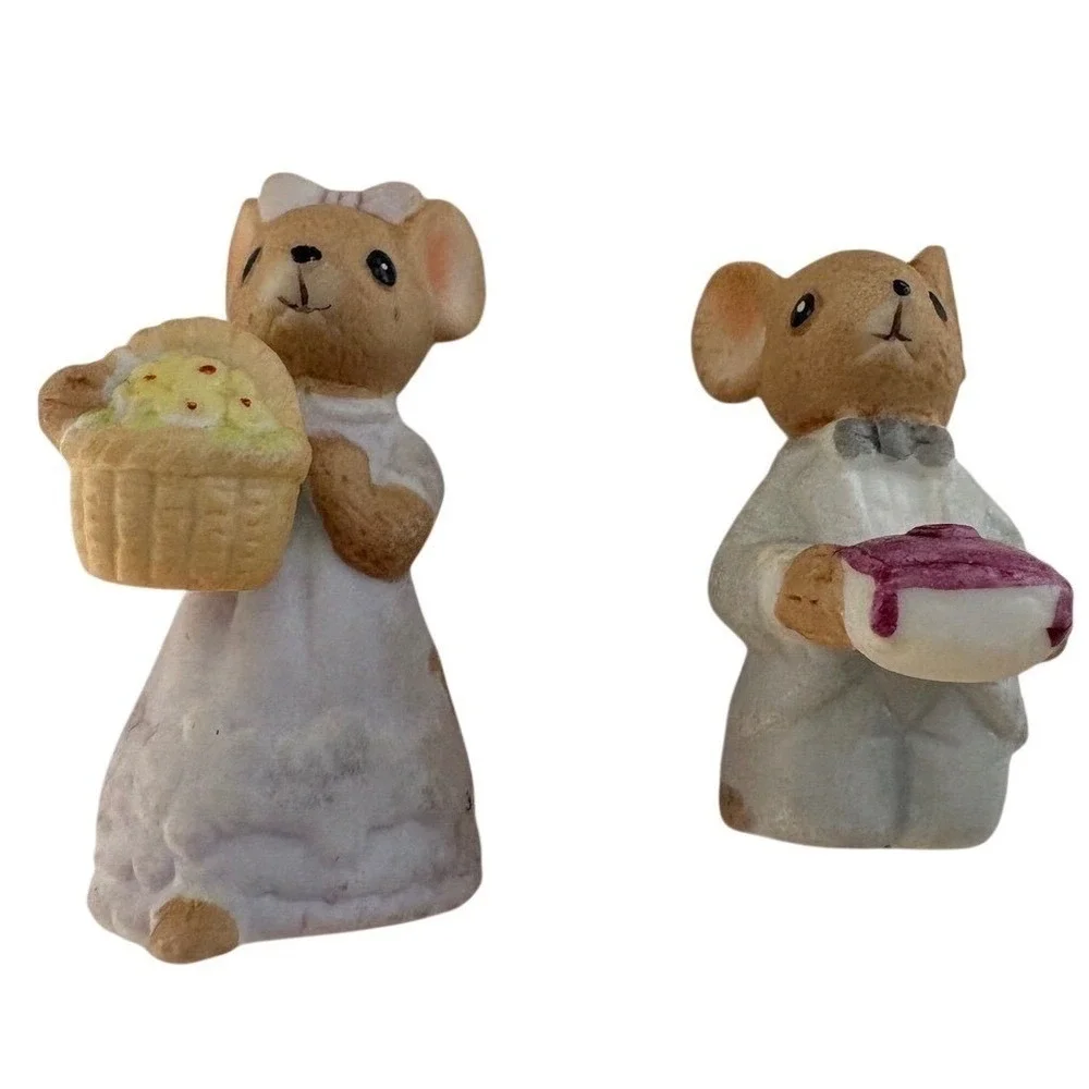 Vintage‎ Miniature Mouse Wedding Party Figurines Fairy Garden Bride Groom 6pcHip